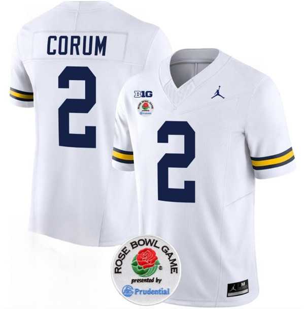 Men%27s Michigan Wolverines #2 Blake Corum 2023 F.U.S.E. White Rose Bowl Patch Stitched Jersey Dzhi